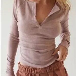 Free People Billie Layering Pink Ribbed Long Sleeve Top Size Medium